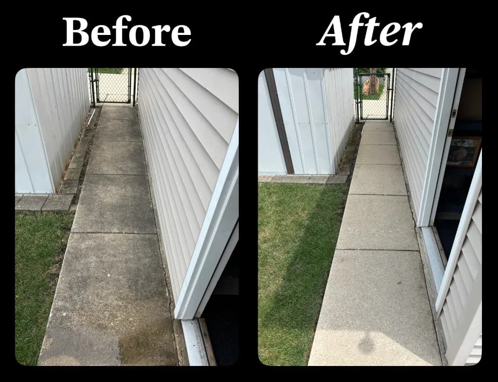 Patio concrete before and after pressure washing result