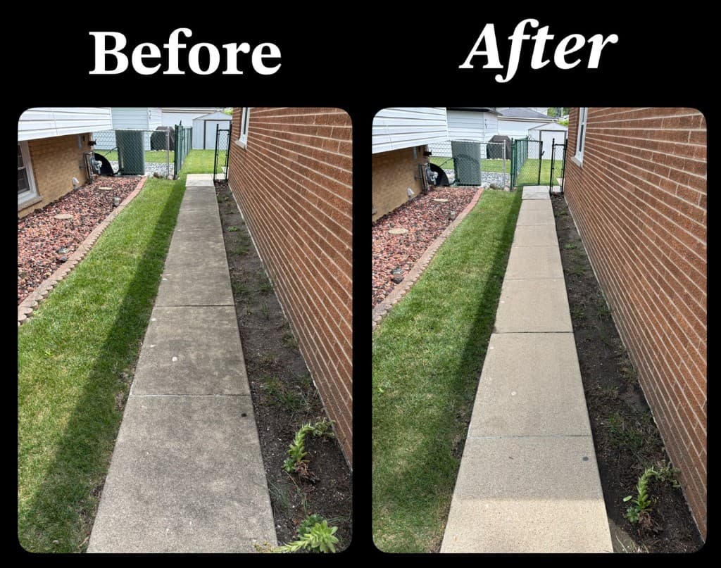 Before and after: walkway beside brick home